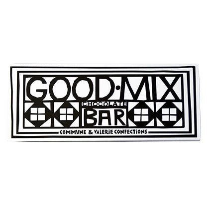A black-and-white packaged GOOD MIX BAR featuring a geometric design, a collaboration between Commune &amp; Valerie Confections.