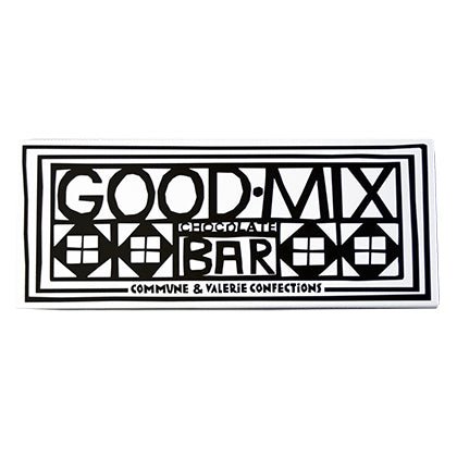 Packaging of Good Mix Bar by Commune &amp; Valerie Confections in black and white geometric design.
